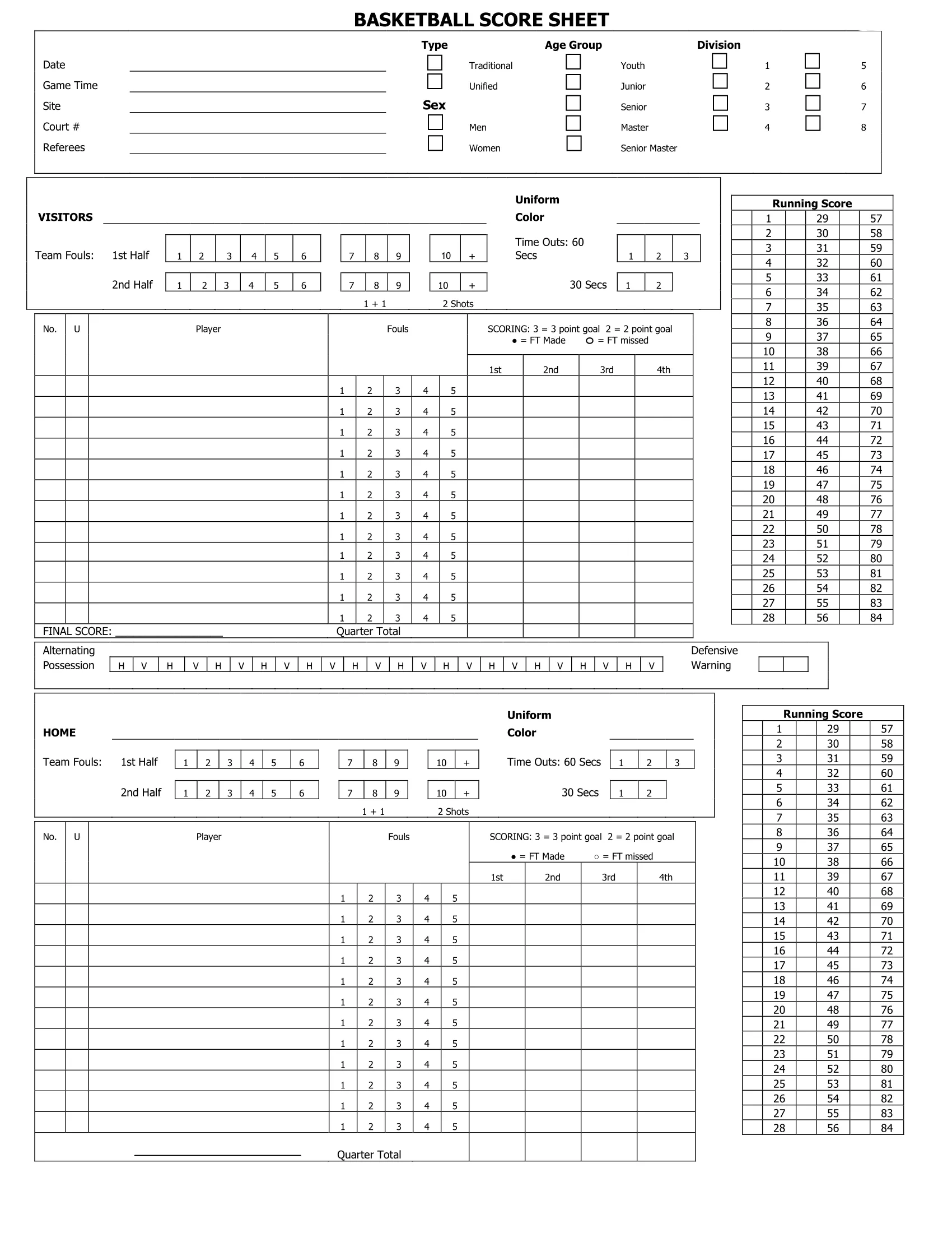 basketball scoring sheets