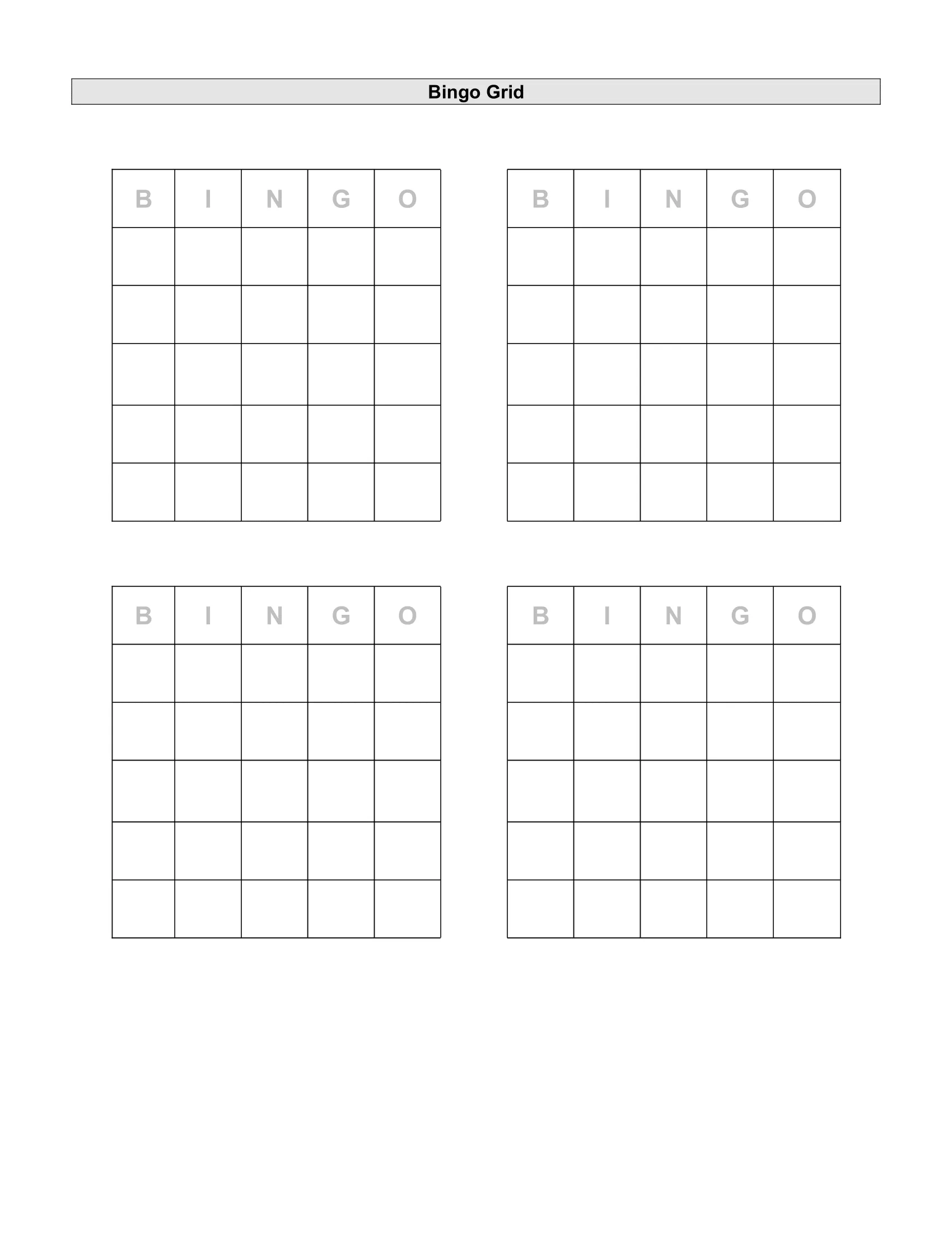 bingo grid scoring sheet