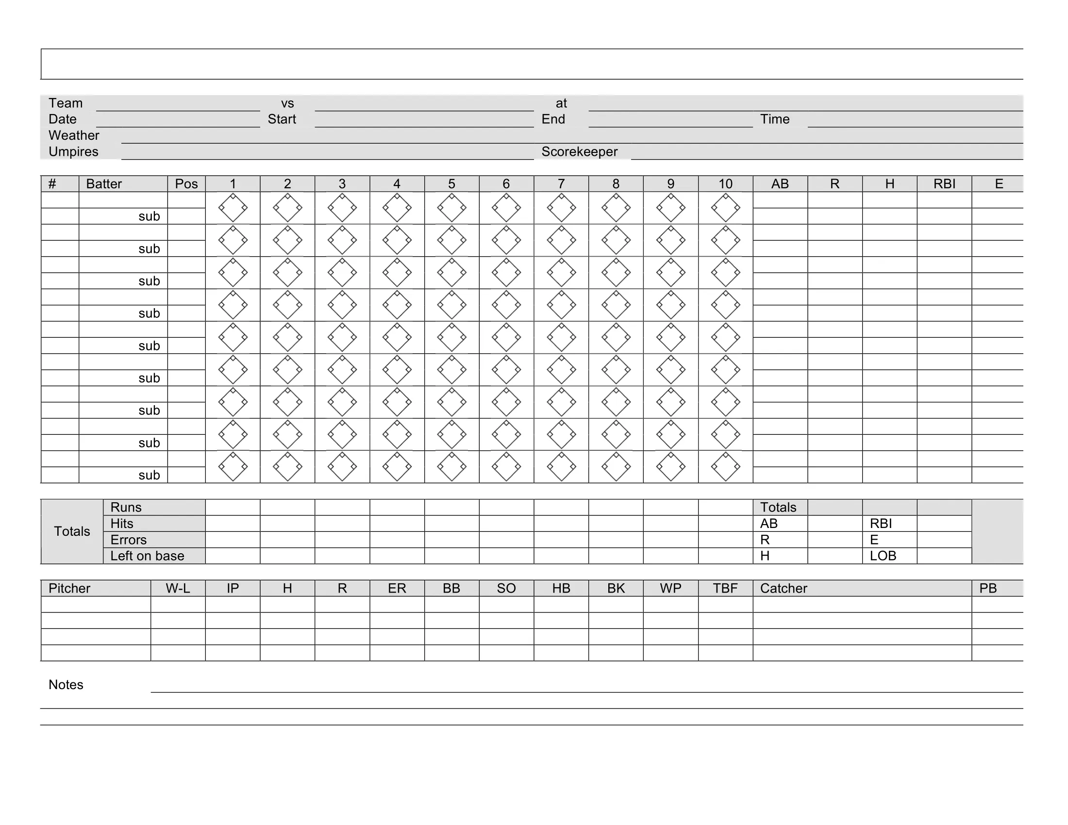 printable baseball score sheet 1