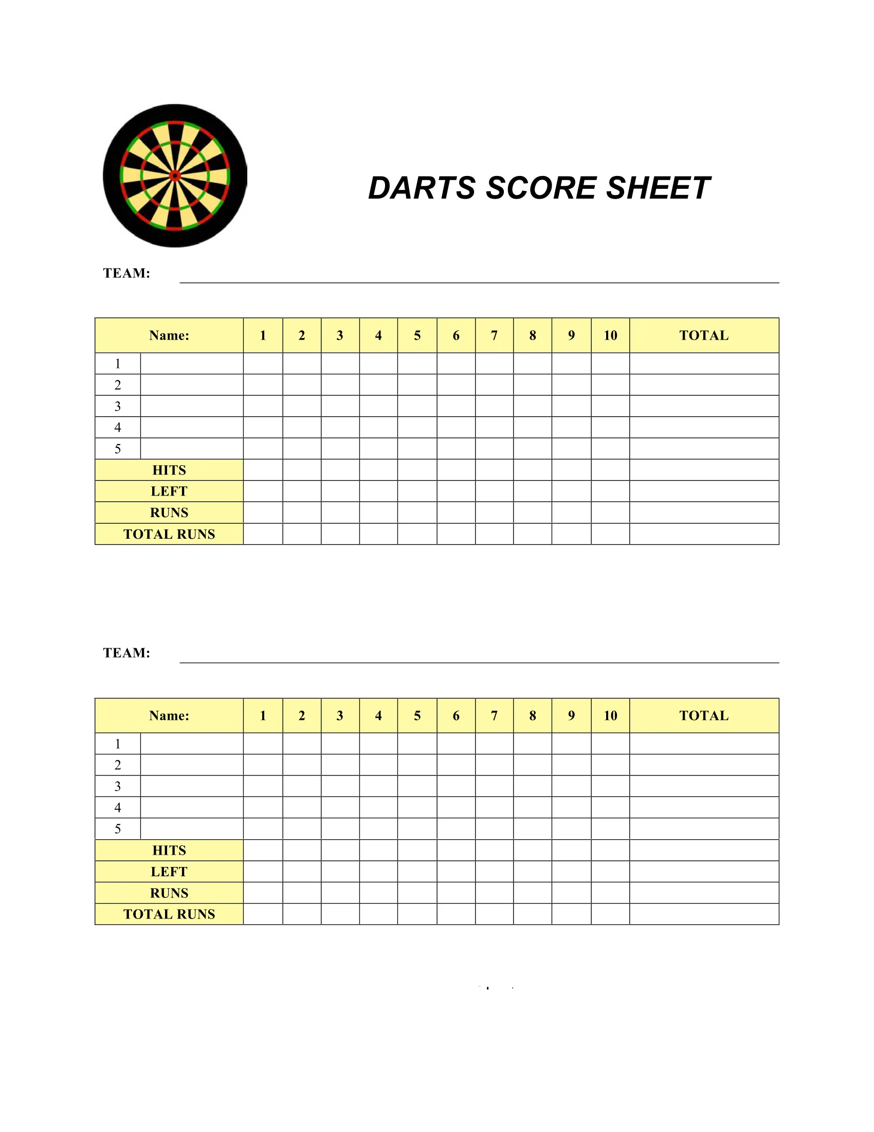 printable darts score sheets
