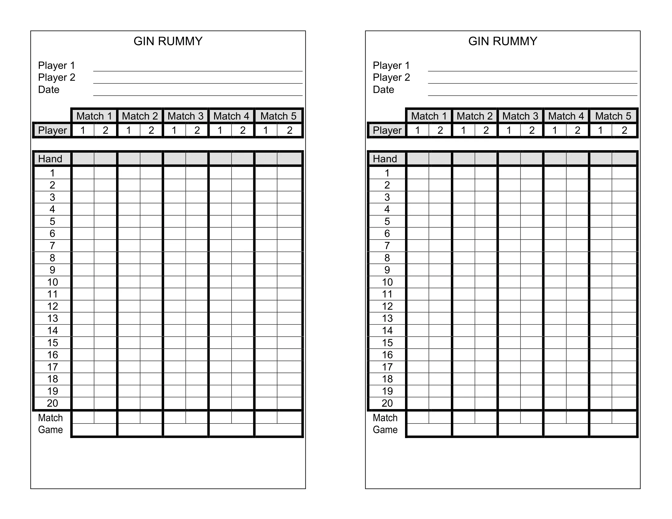 printable gin rummy score sheet