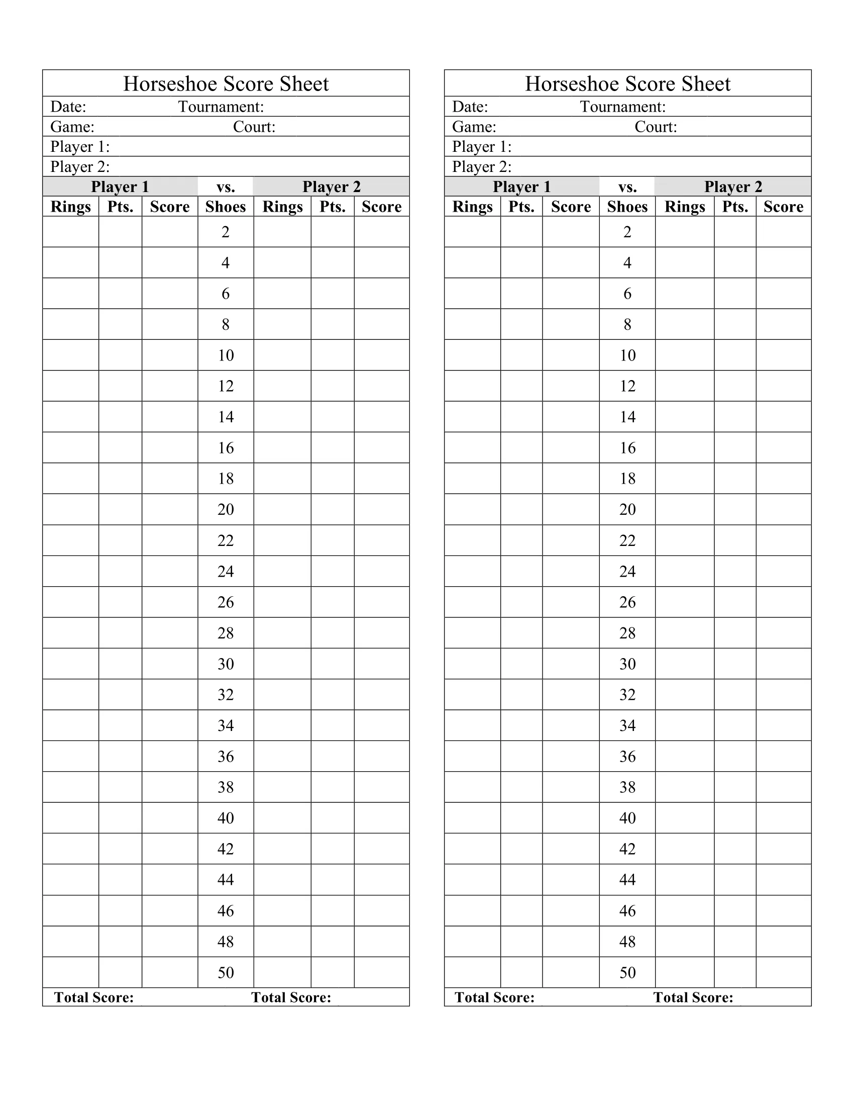 printable horseshoes score sheet