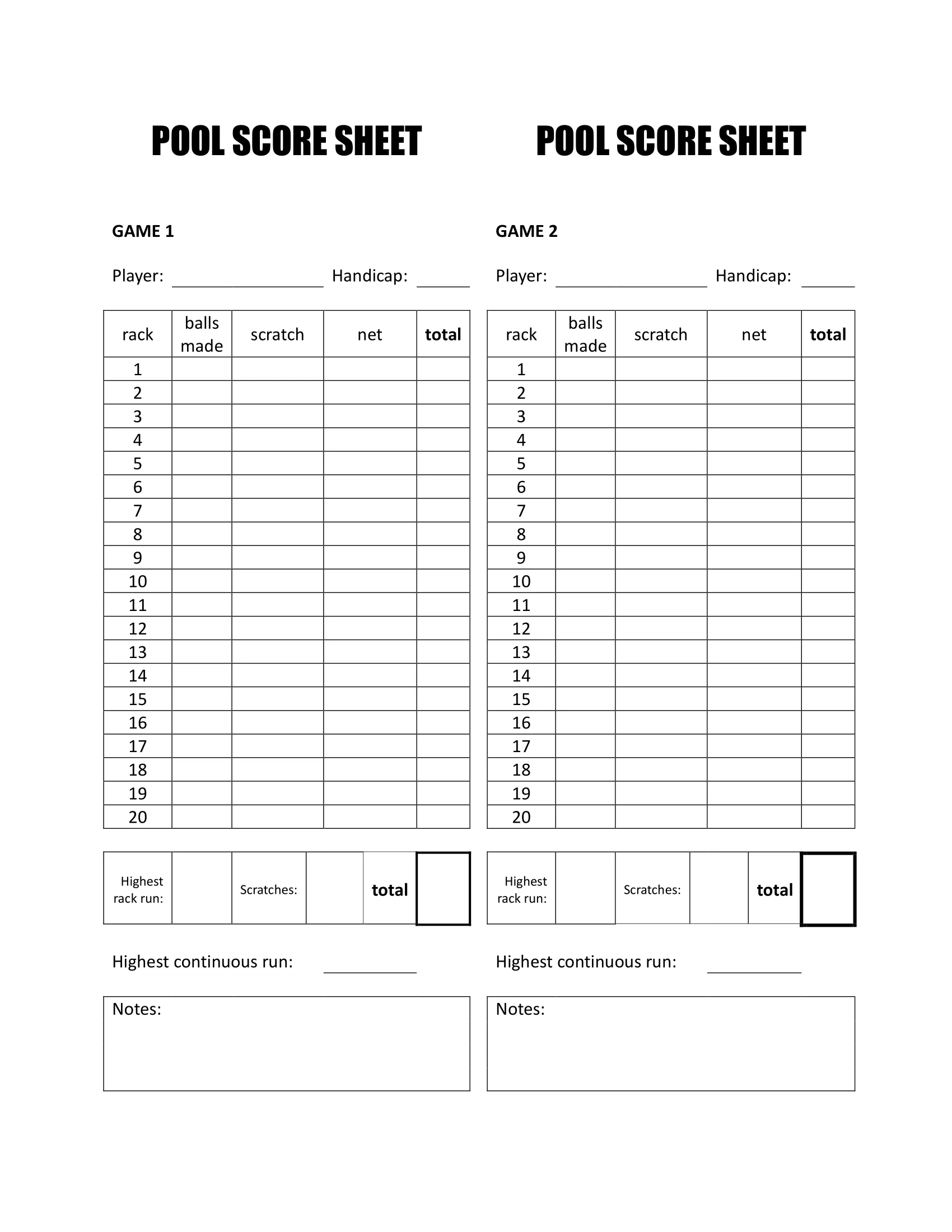 printable pool score sheet