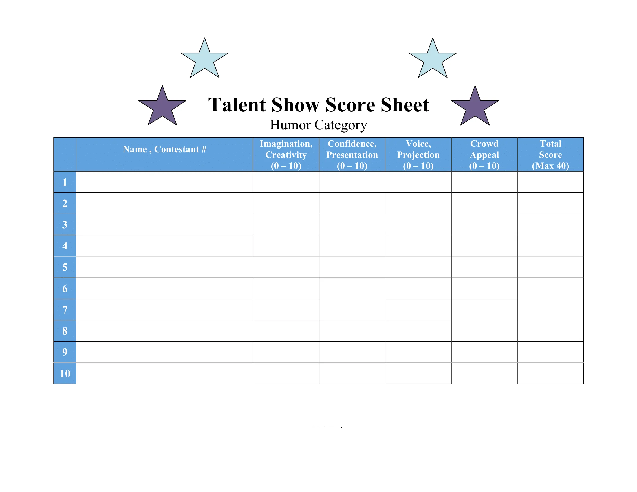 printable score sheet for talent show humor