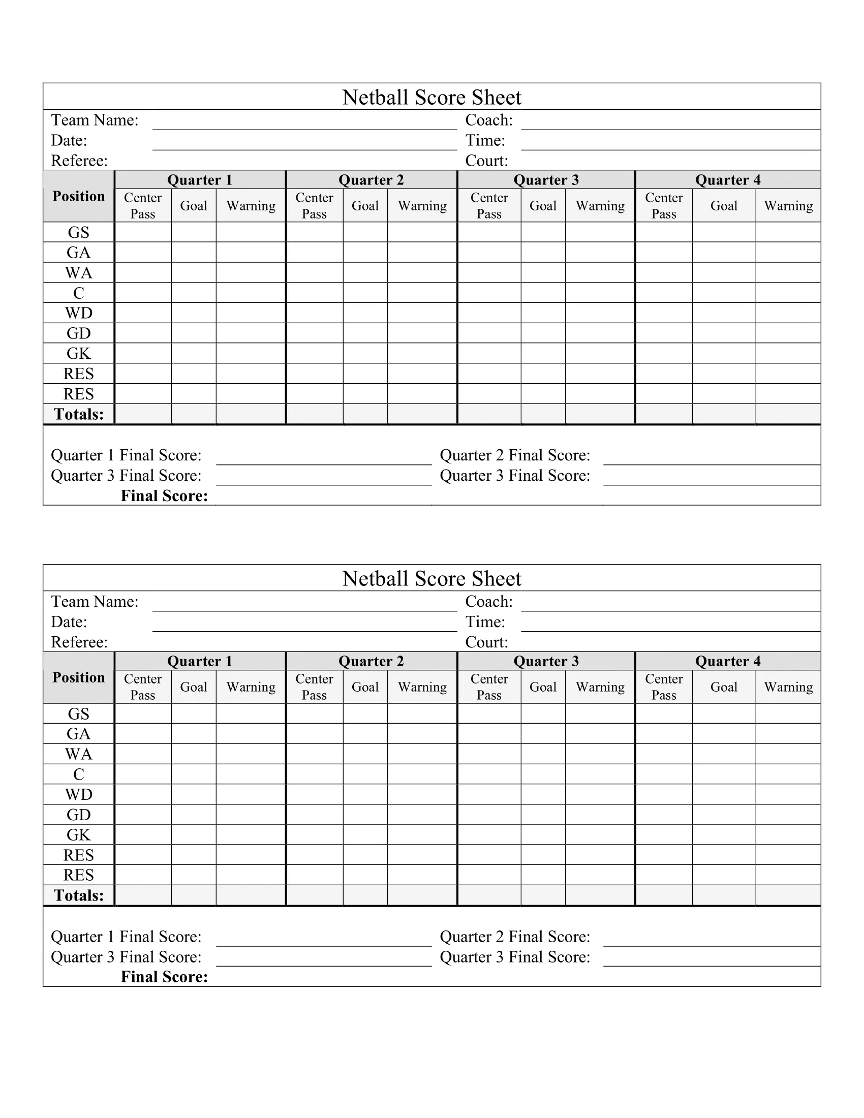 pritnable netball score sheet