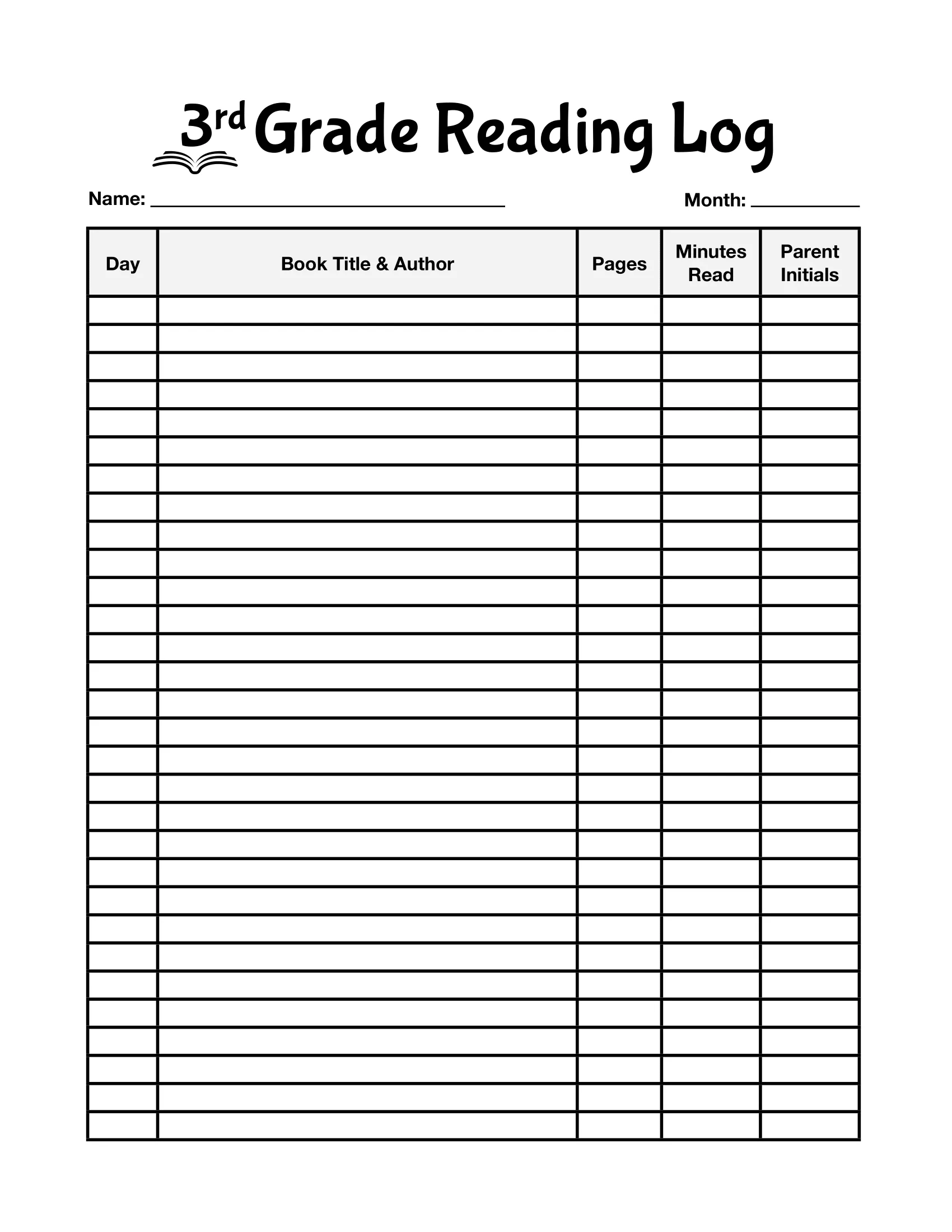 3rd grade reading log