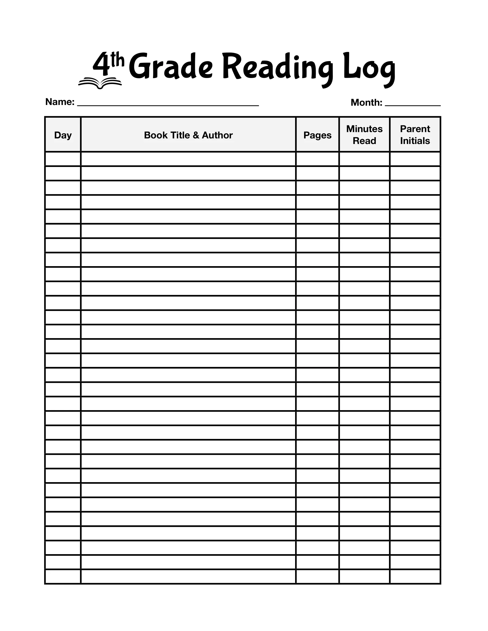 4th grade reading log