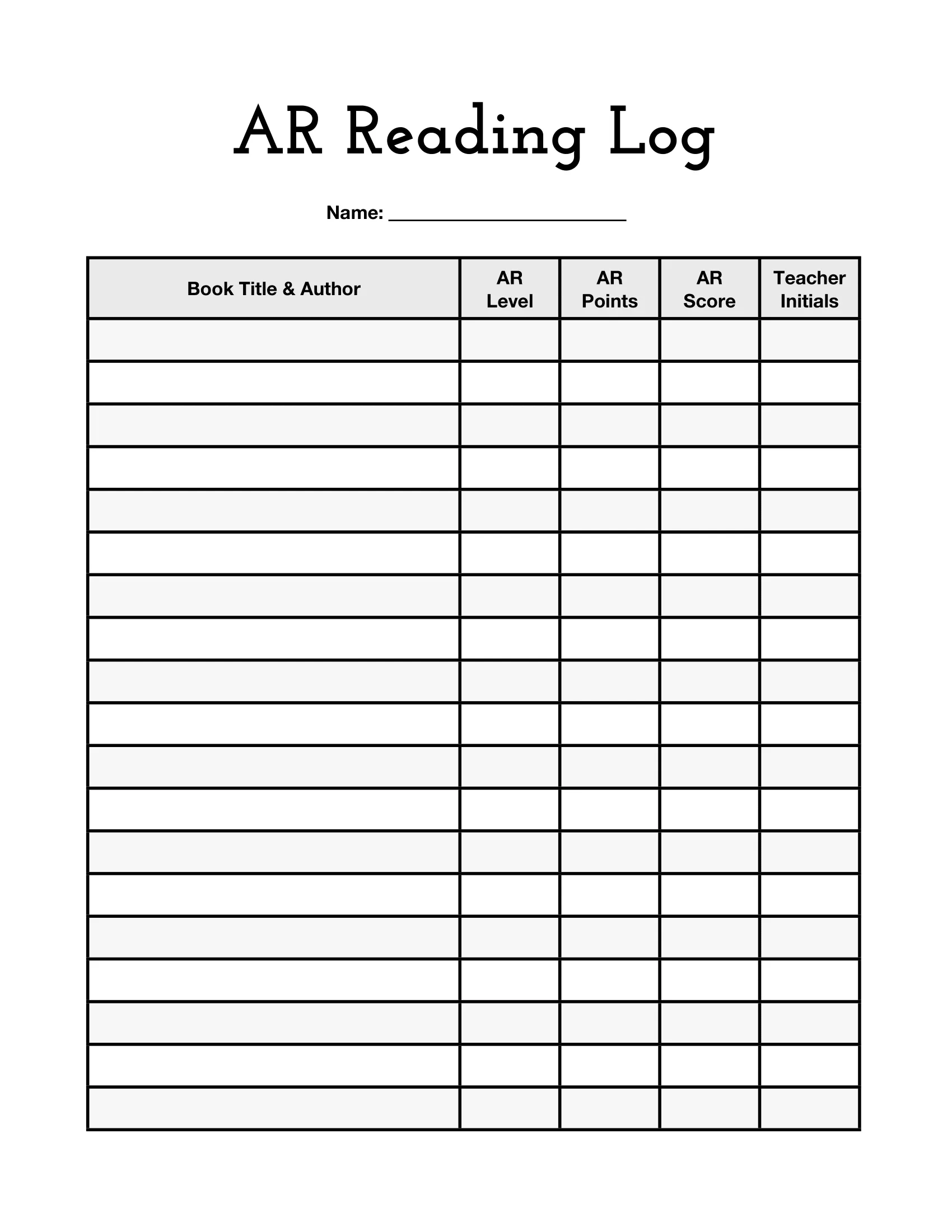 accelerated reading log