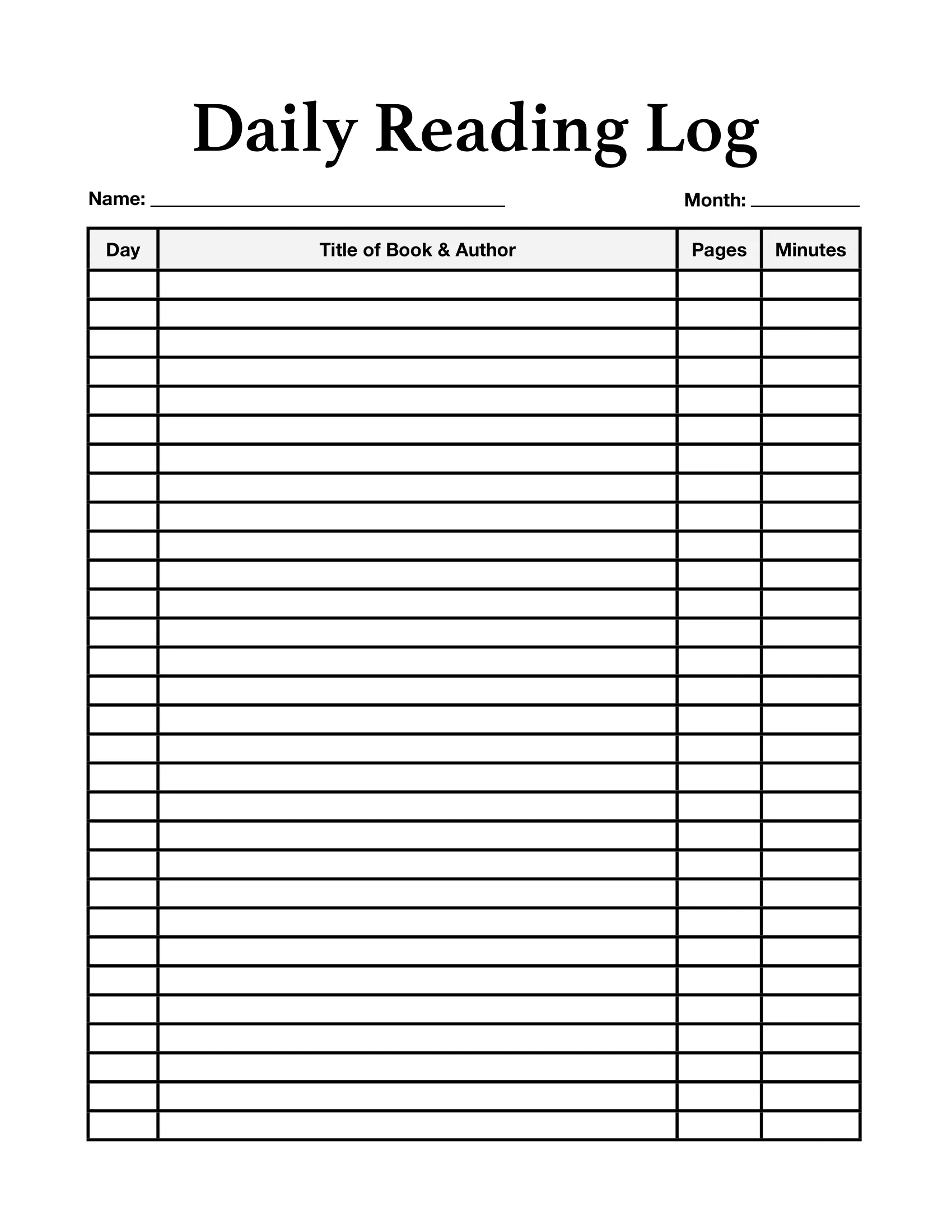 daily reading log