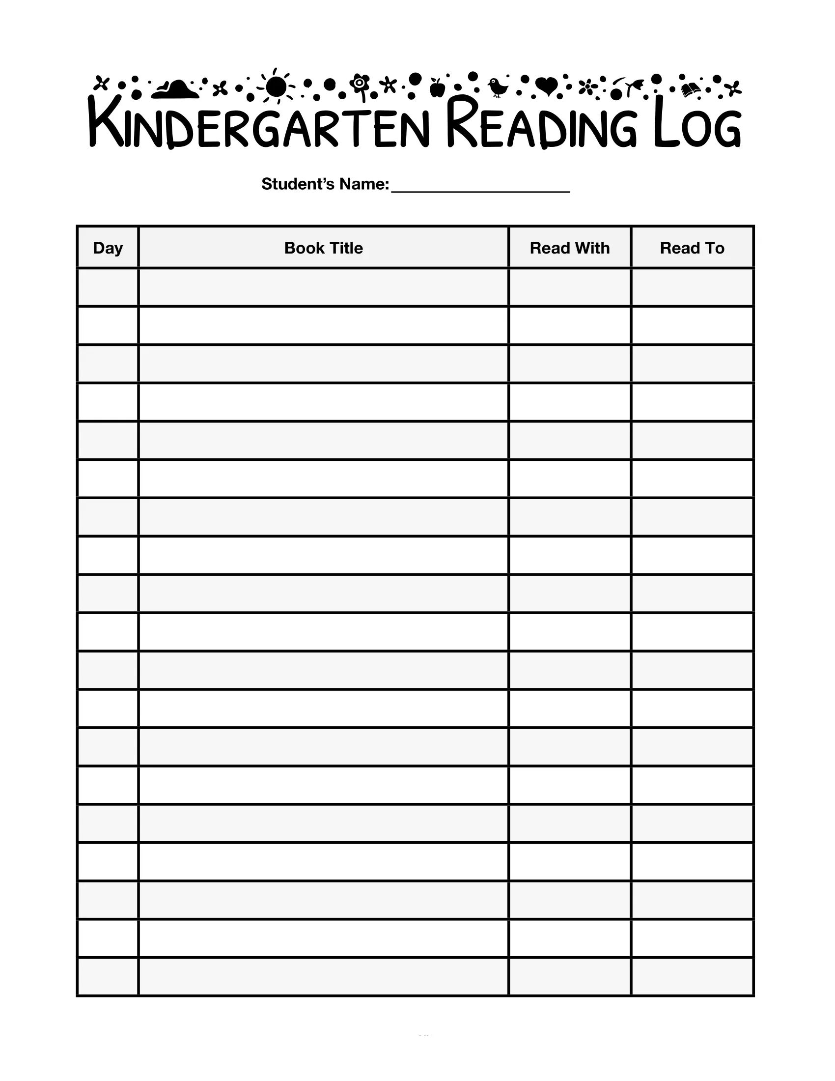 kindergarten reading log