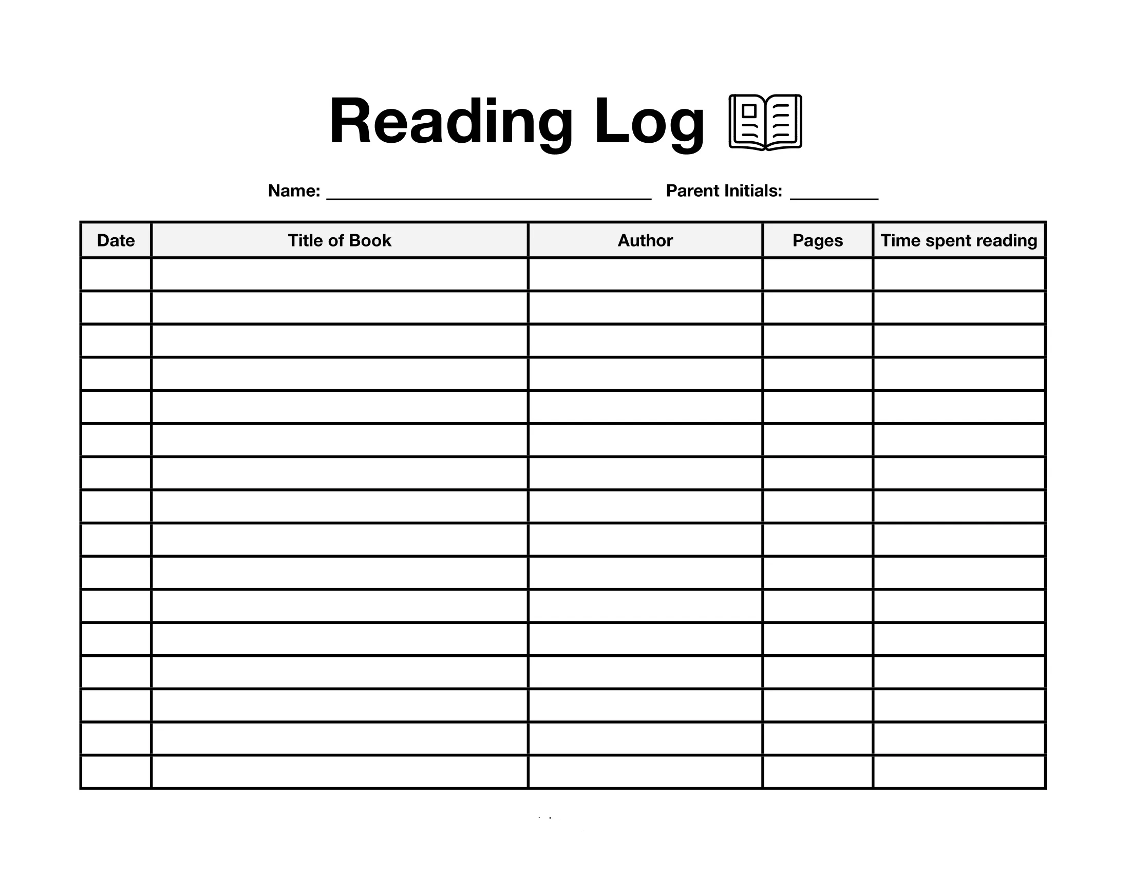 reading log template