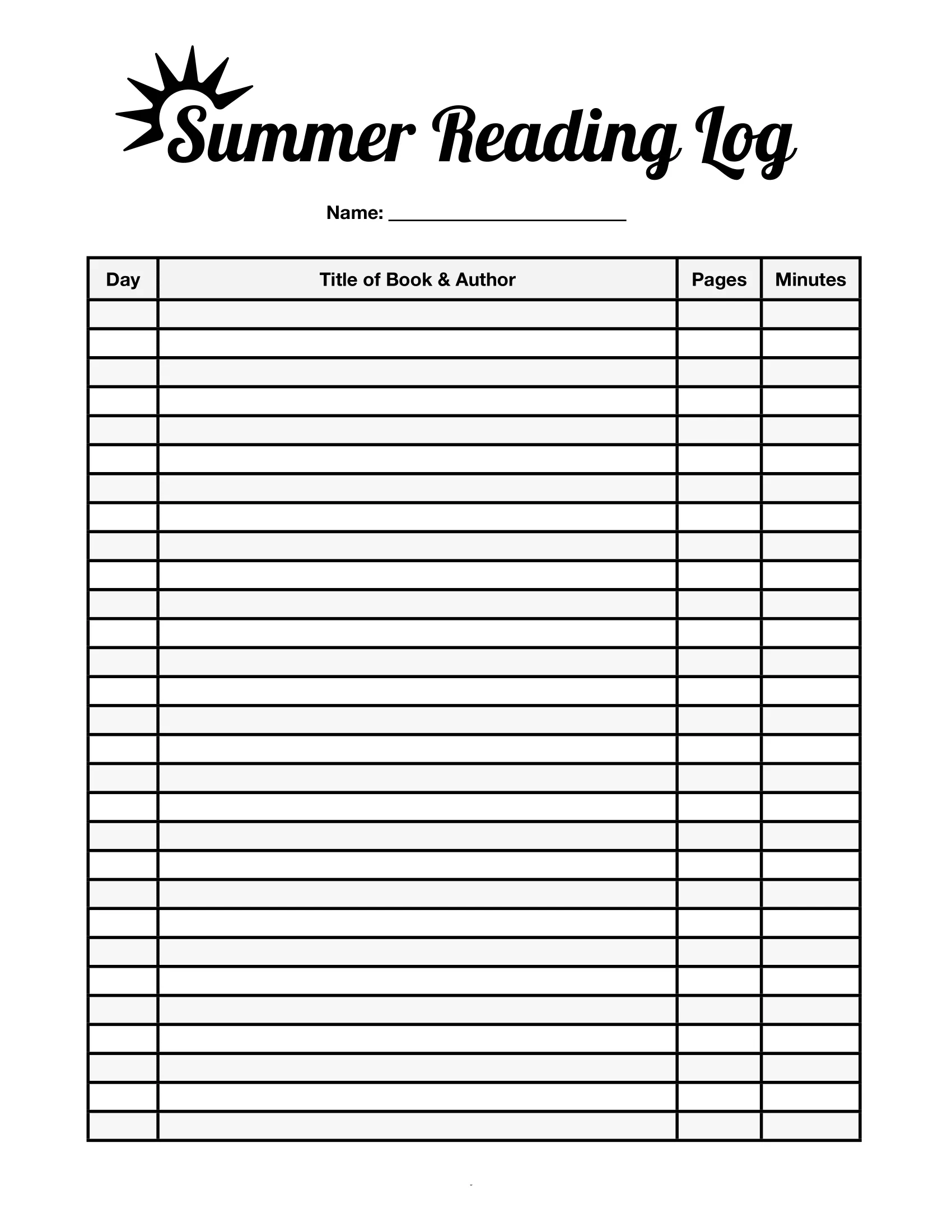 Reading Logs 10 summer reading log