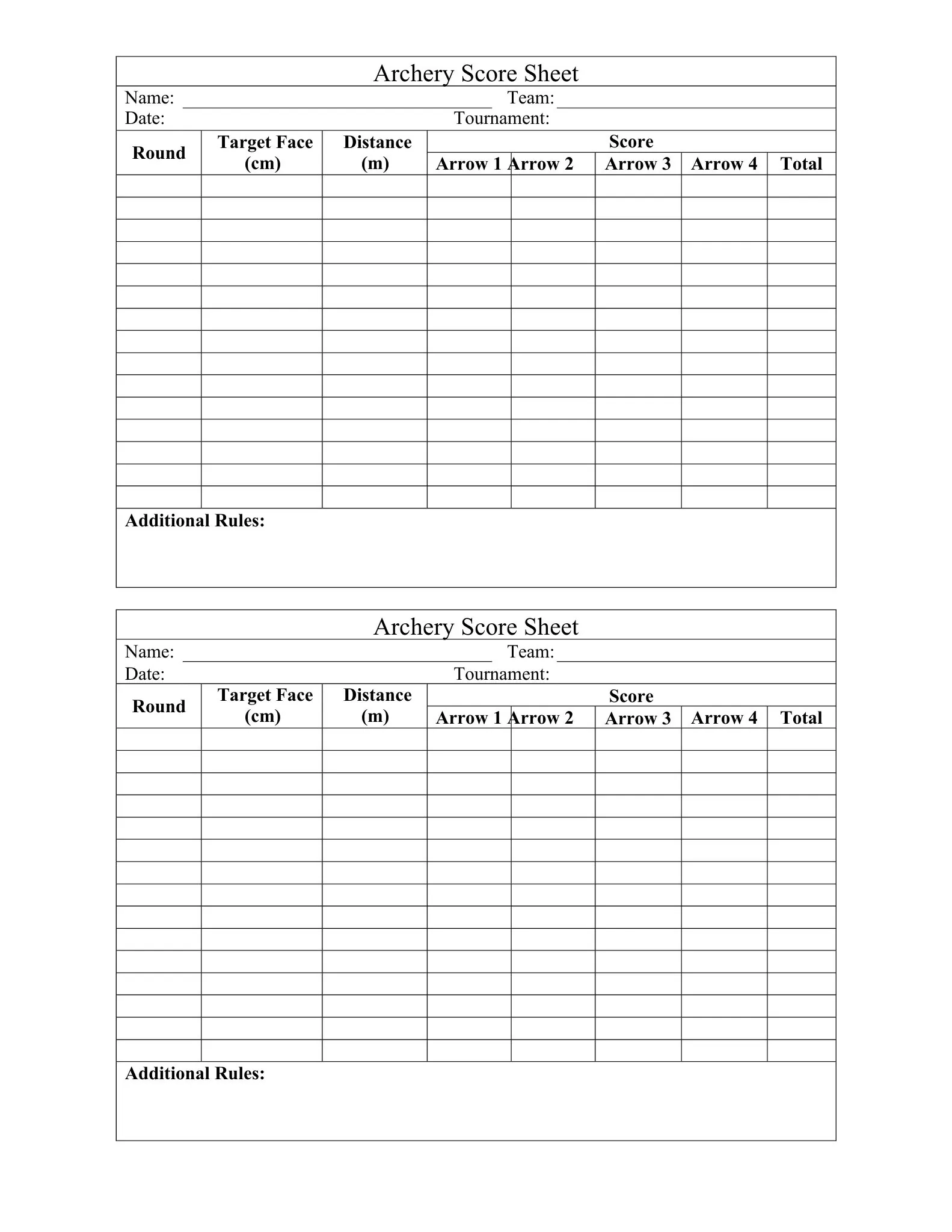 Scoring Sheets 2 archery score sheet