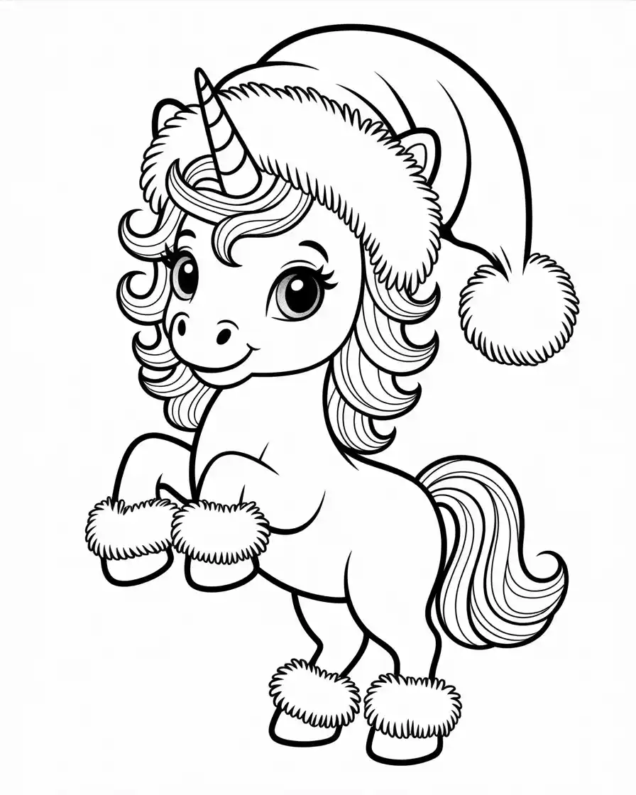Unicorn Coloring Pages 3 baby unicorn with santa hat standing on hind legs coloring page for preschoolers