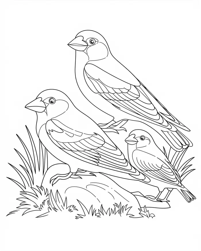 black winged snow finches bird coloring page