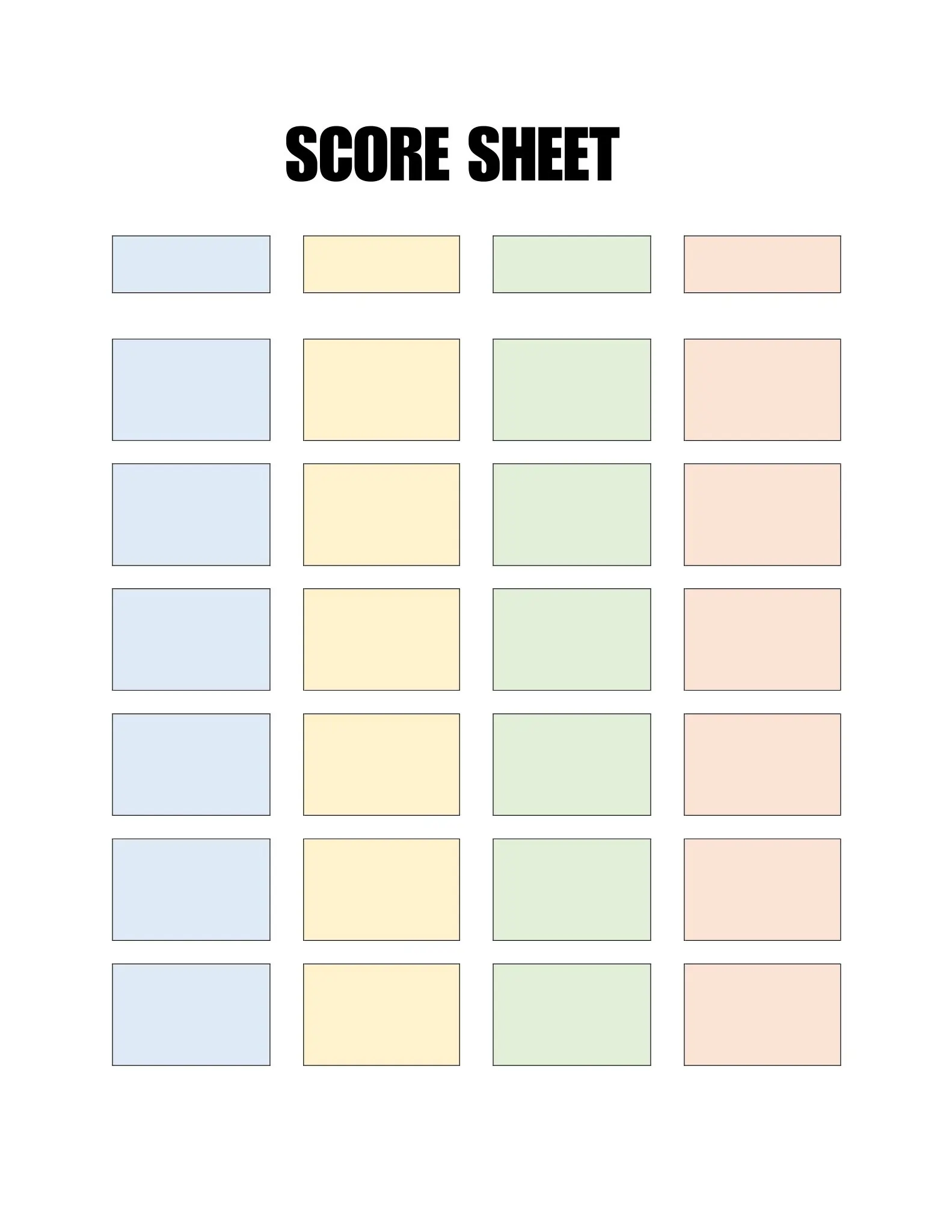 Scoring Sheets 7 blank basic score sheet color
