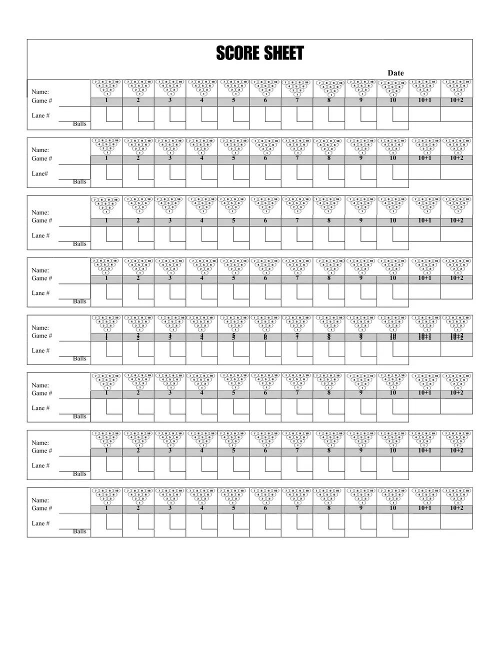 Scoring Sheets 10 bowling score sheet