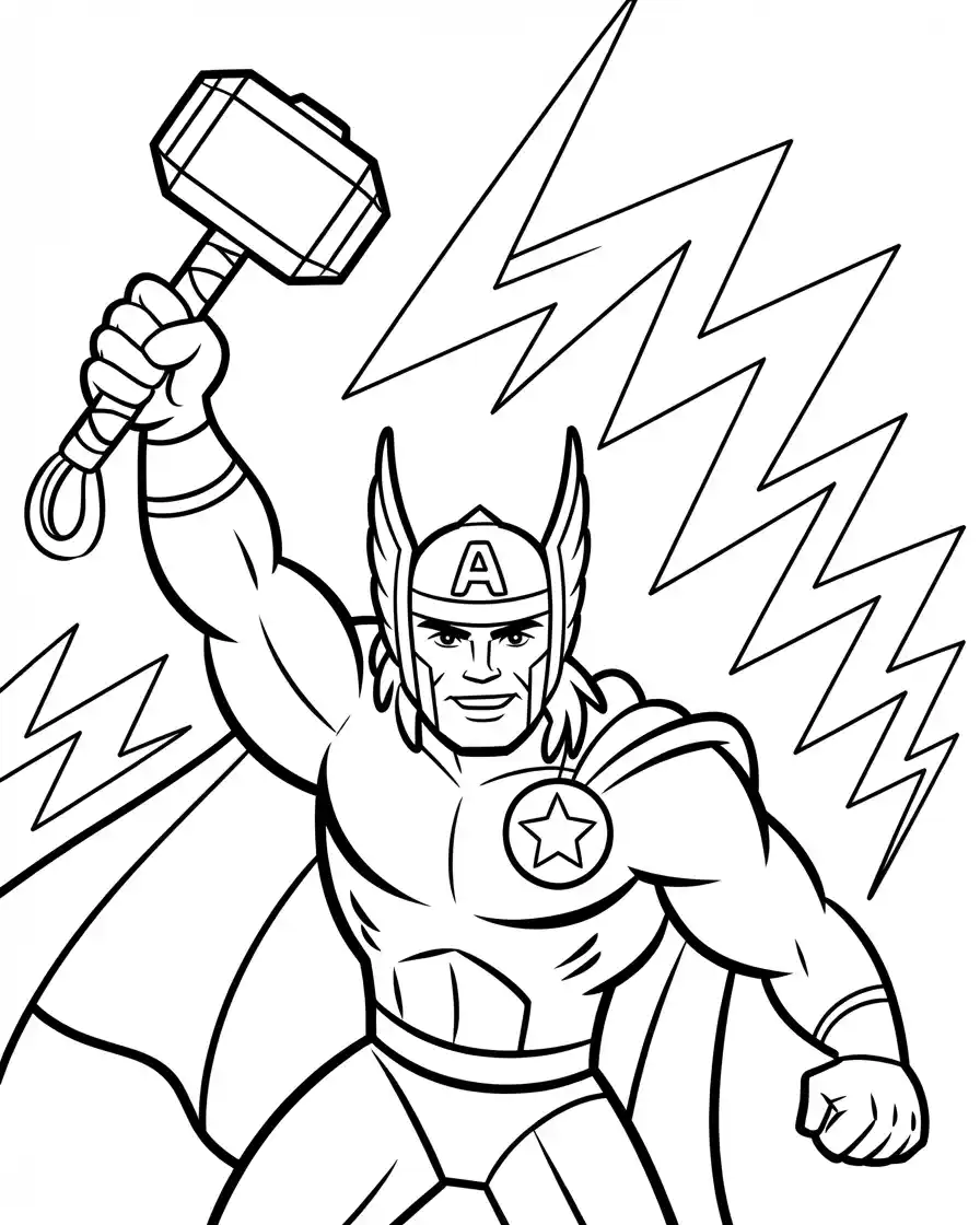 Captain America Coloring Pages 6 captain america holding thors hammer