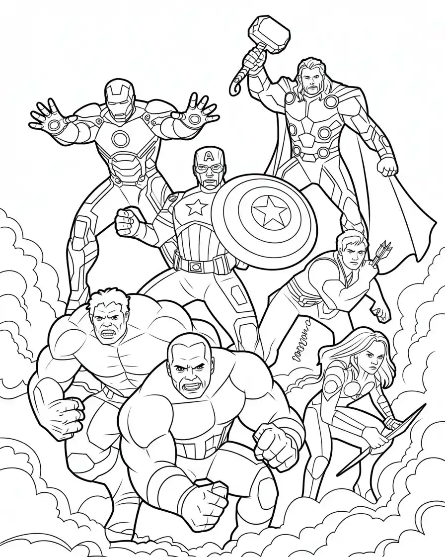 Captain America Coloring Pages 14 captain america with hulk iron man thor black widow and hawkeye