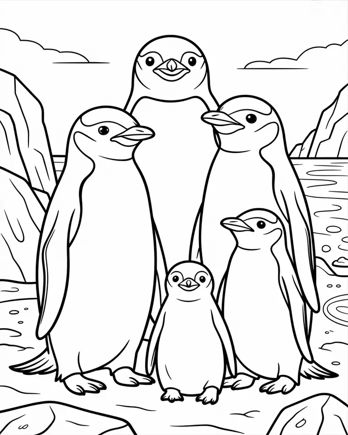 chinstrap penguin family coloring page