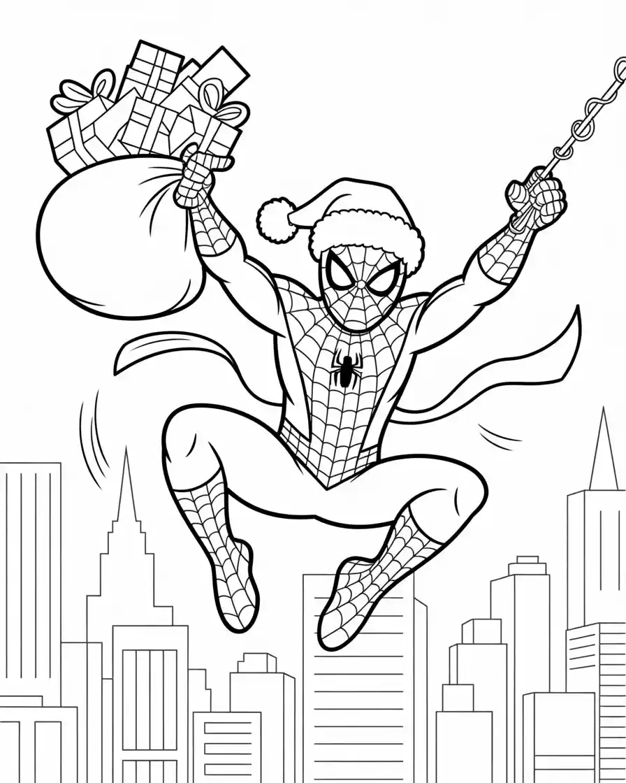 Spiderman Coloring Pages 24 christmas spiderman swinging with presents