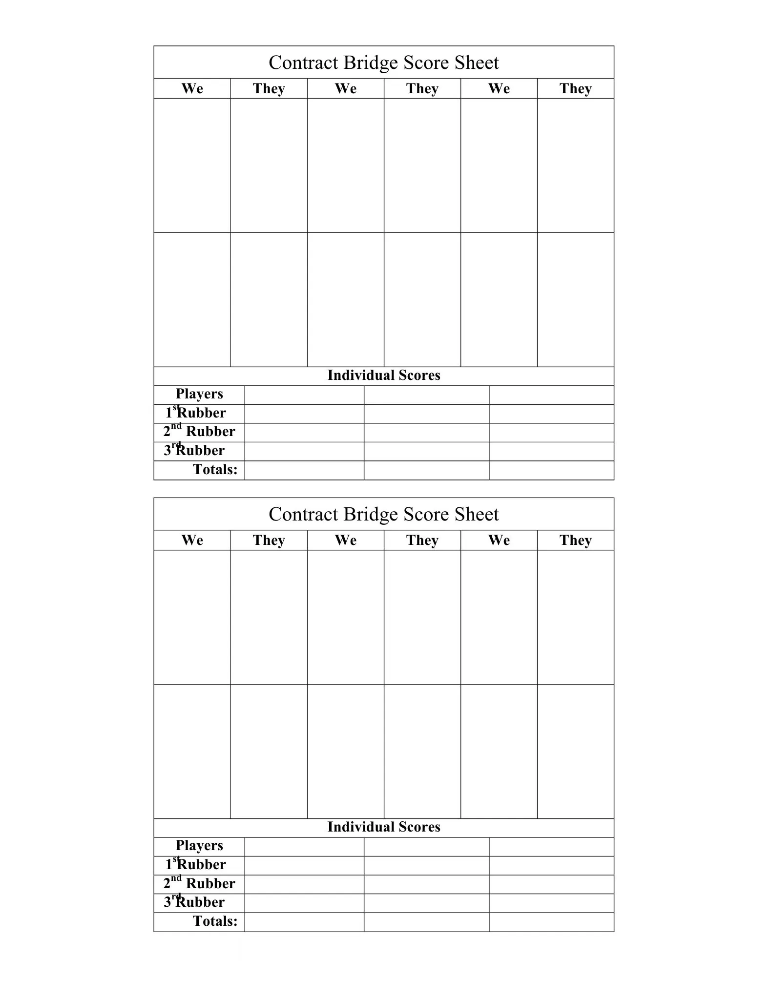 Scoring Sheets 17 contract bridge scorsheet