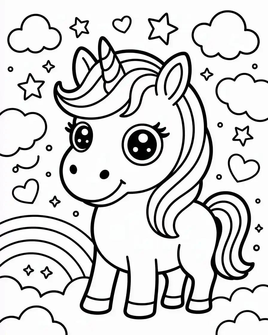Unicorn Coloring Pages 9 cute cartoon unicorn with pretty eyes coloring page 1