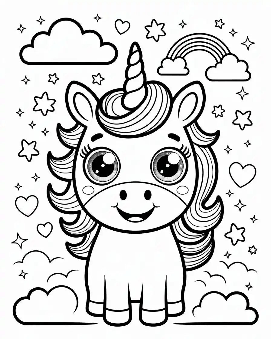 Unicorn Coloring Pages 10 cute cartoon unicorn with pretty eyes coloring page