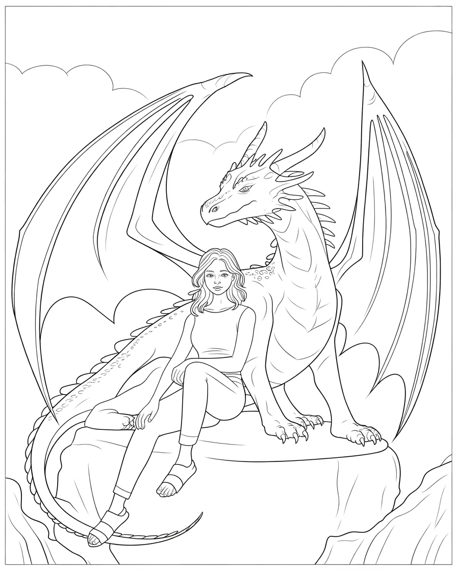 daenerys targaryen sitting with her dragon coloring page 1