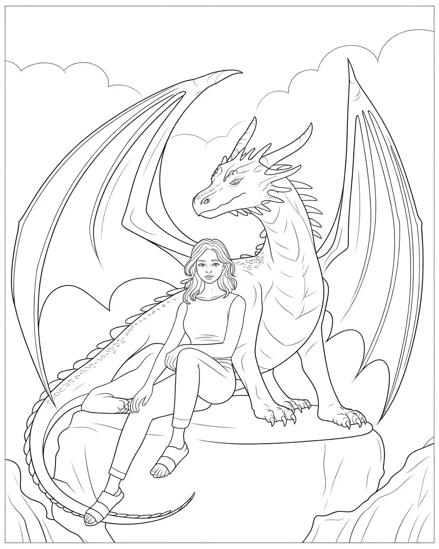 daenerys targaryen sitting with her dragon coloring page