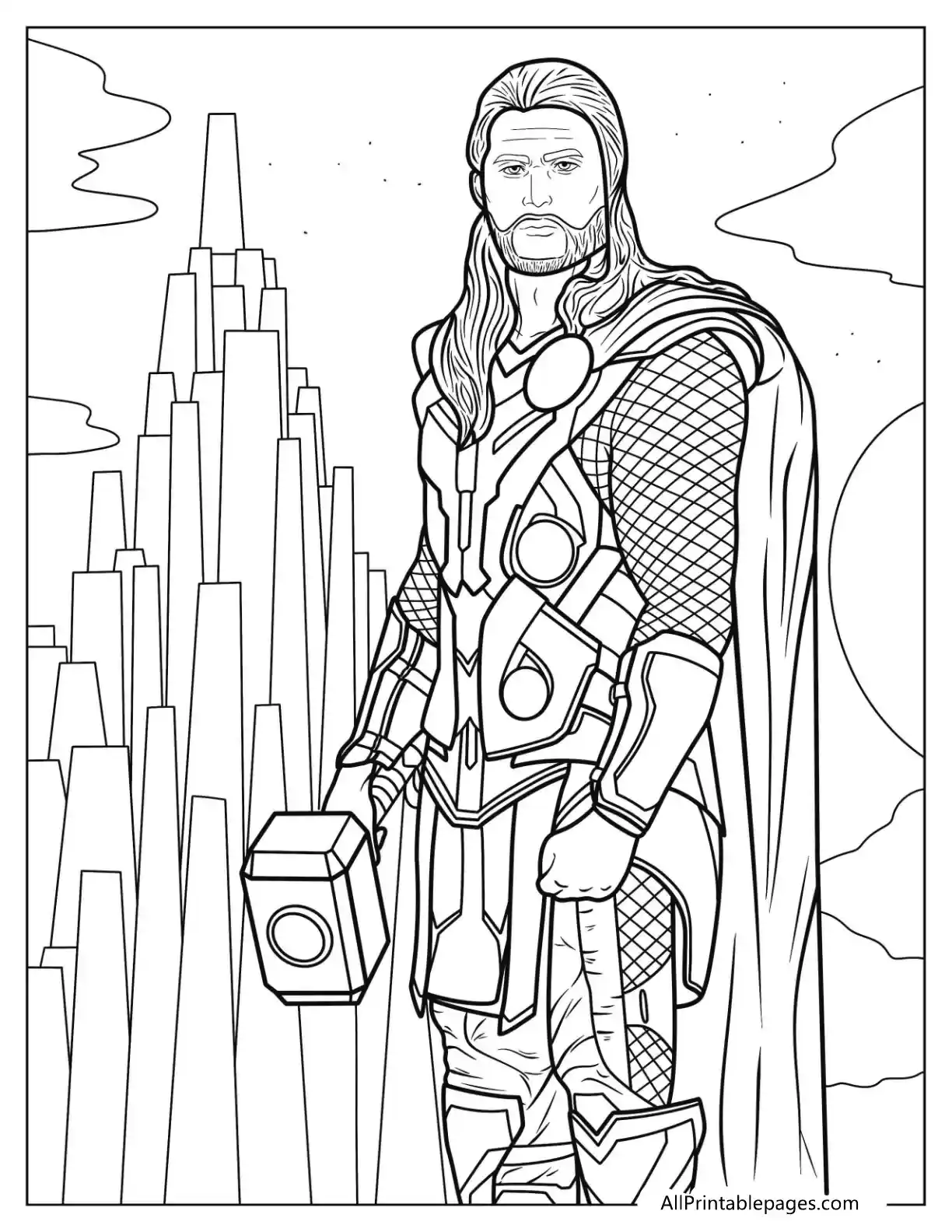 Thor Coloring Pages 5 detailed coloring page of thore holding hammer