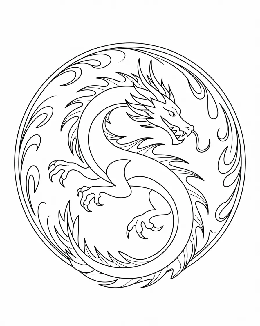 dragon contour coloring page 1