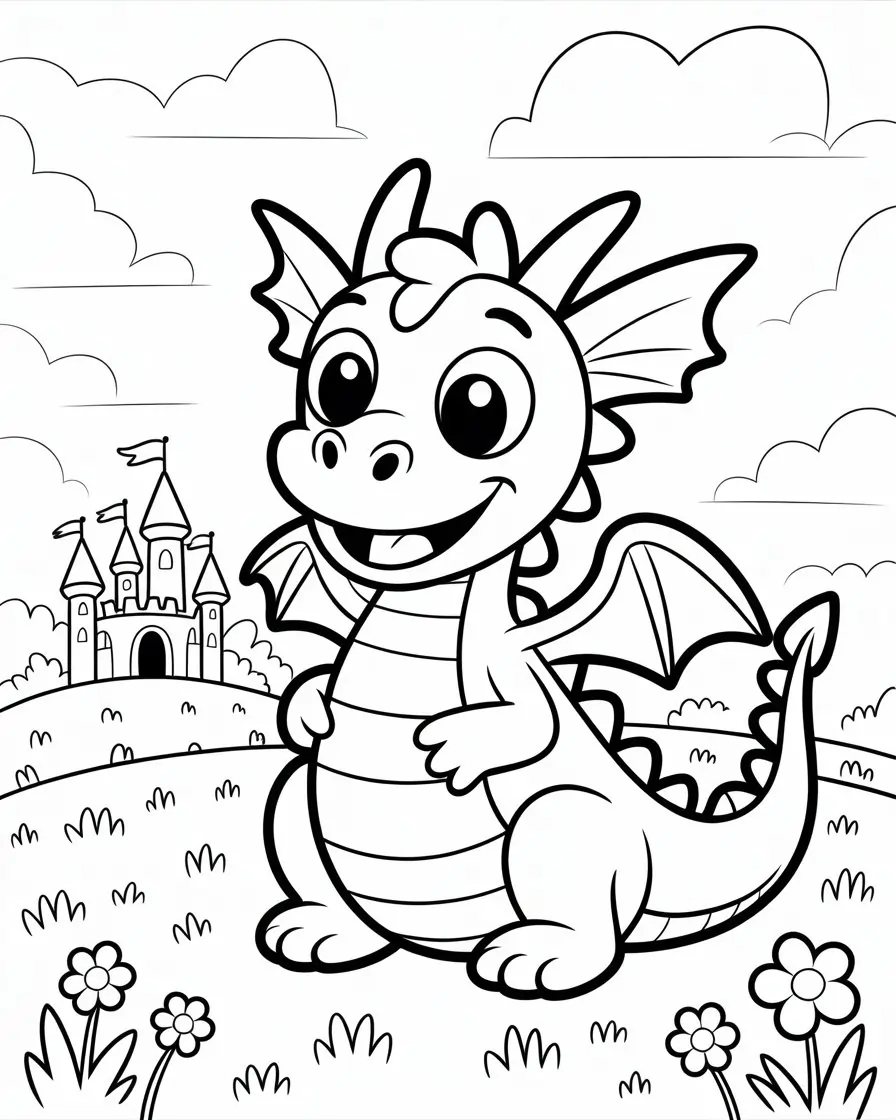 dragon next to castle coloring page