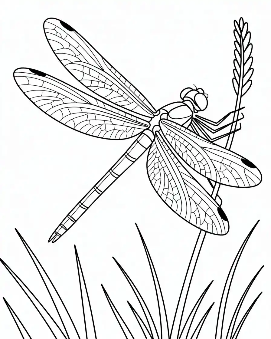 dragonfly perched on stem coloring pages