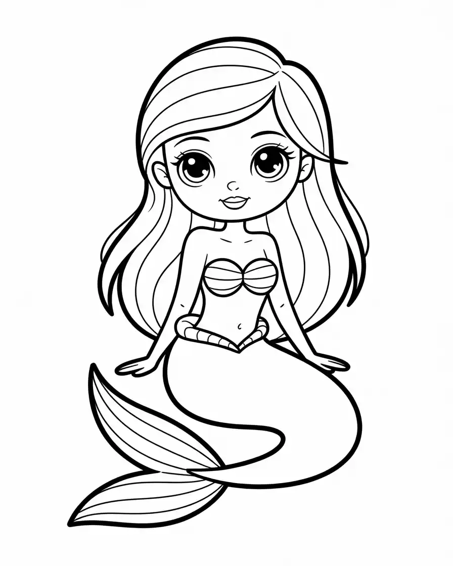 easy mermaid coloring page for kids