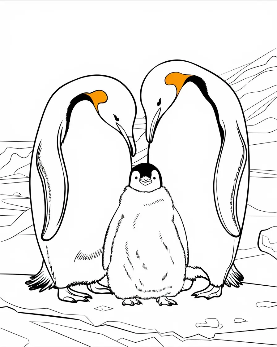 emperor penguin family coloring page