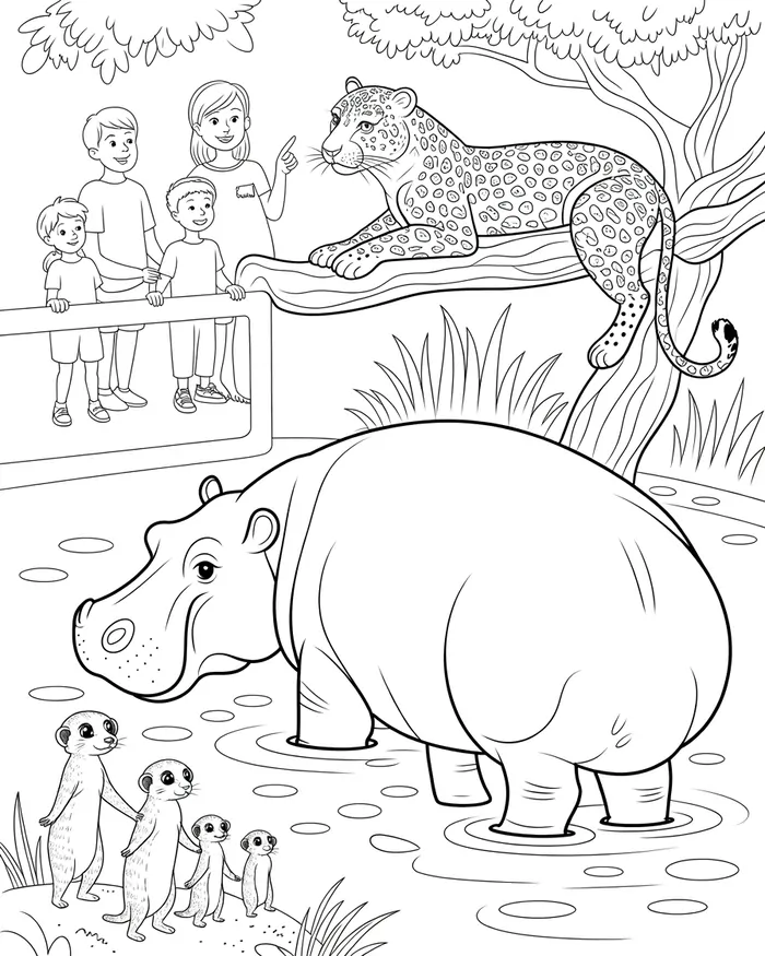 family in zoo park coloring page 1