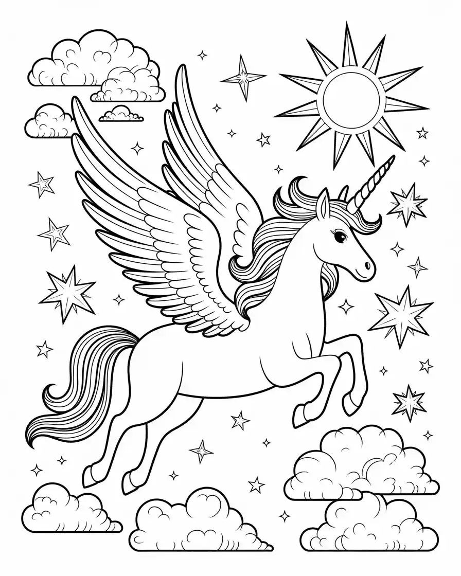 Unicorn Coloring Pages 15 flying magical winged unicorn coloring page