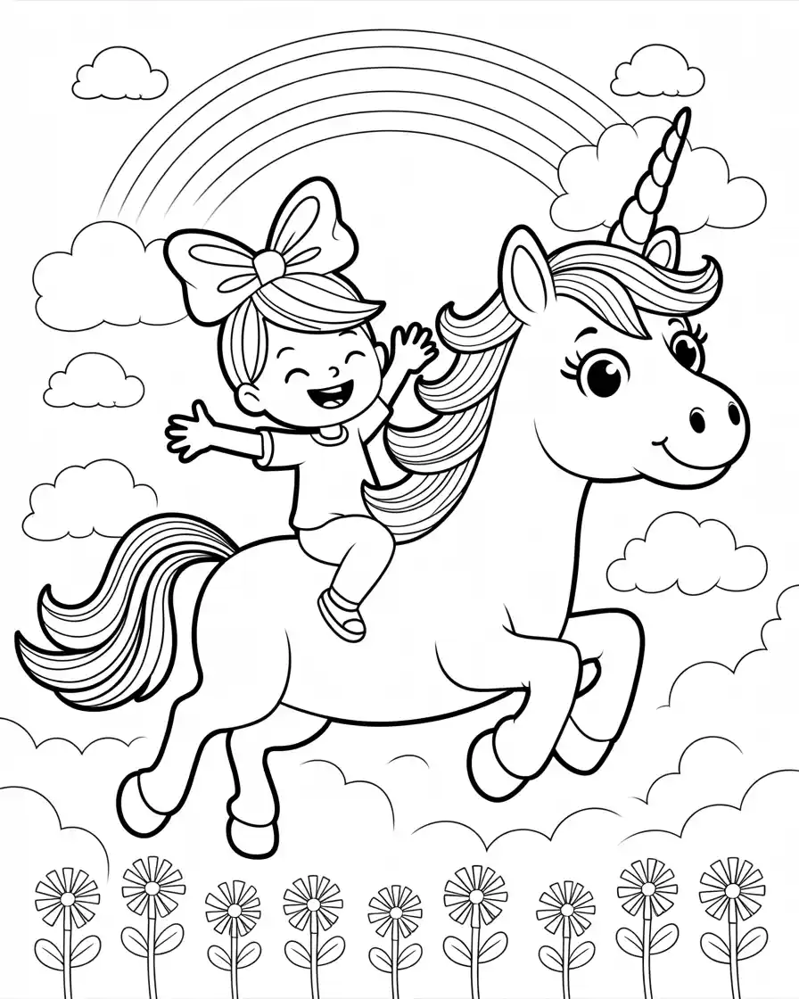 Unicorn Coloring Pages 18 hello kitty sitting on the back of a unicorn coloring page for kids 1