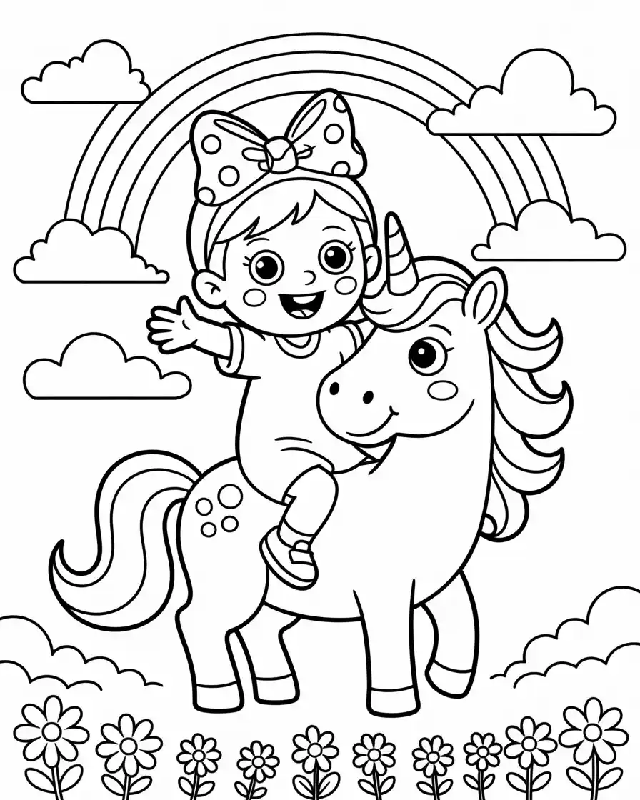 Unicorn Coloring Pages 19 hello kitty sitting on the back of a unicorn coloring page for kids