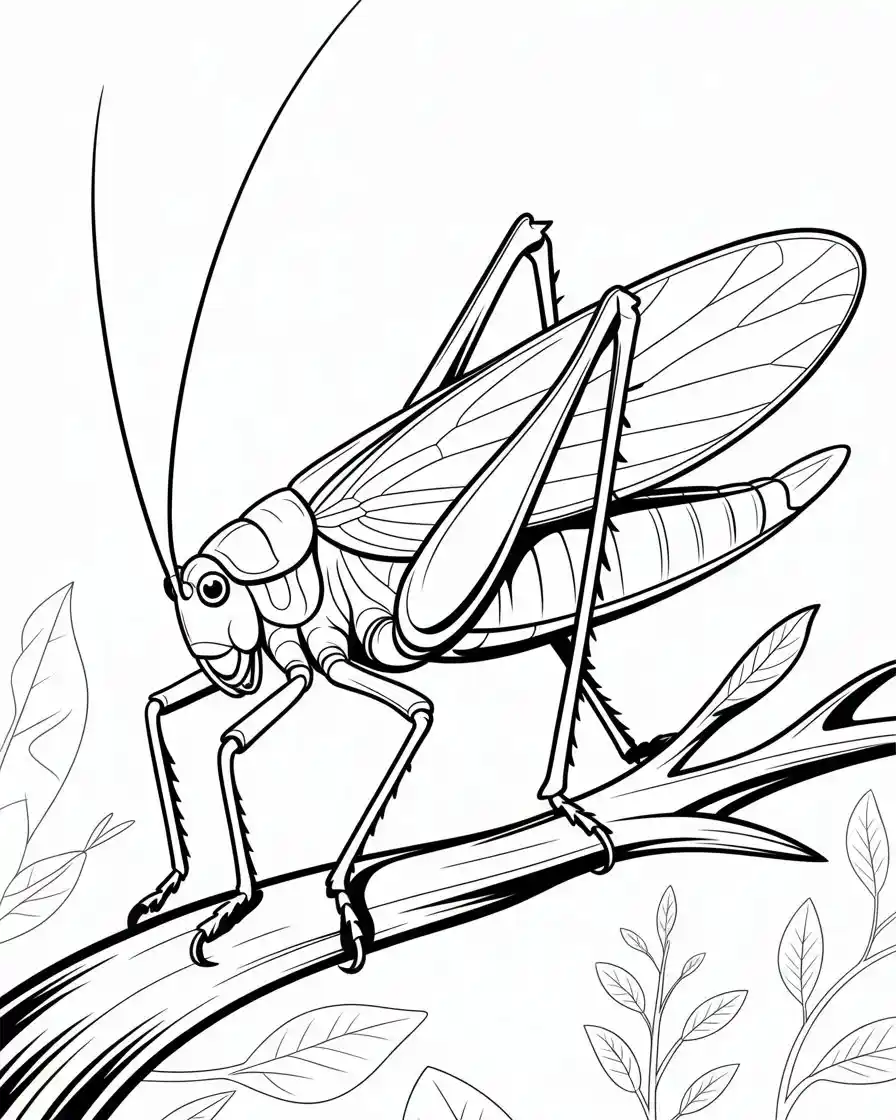katydid on branch coloring pages