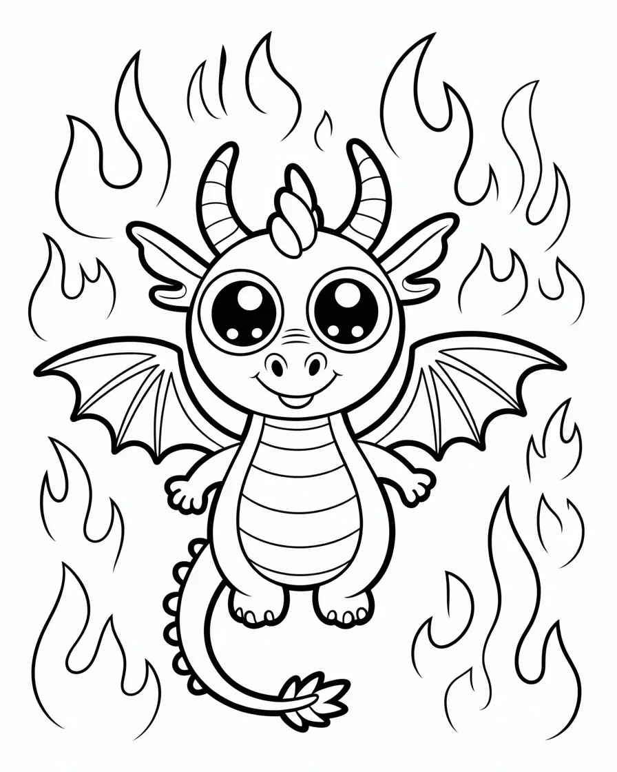 kawaii dragon to color coloring page 1