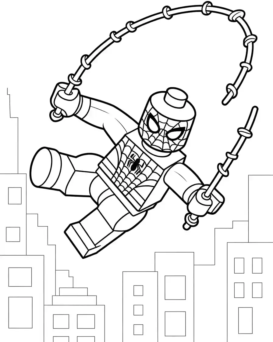 Spiderman Coloring Pages 20 lego spider man with webs swinging through city