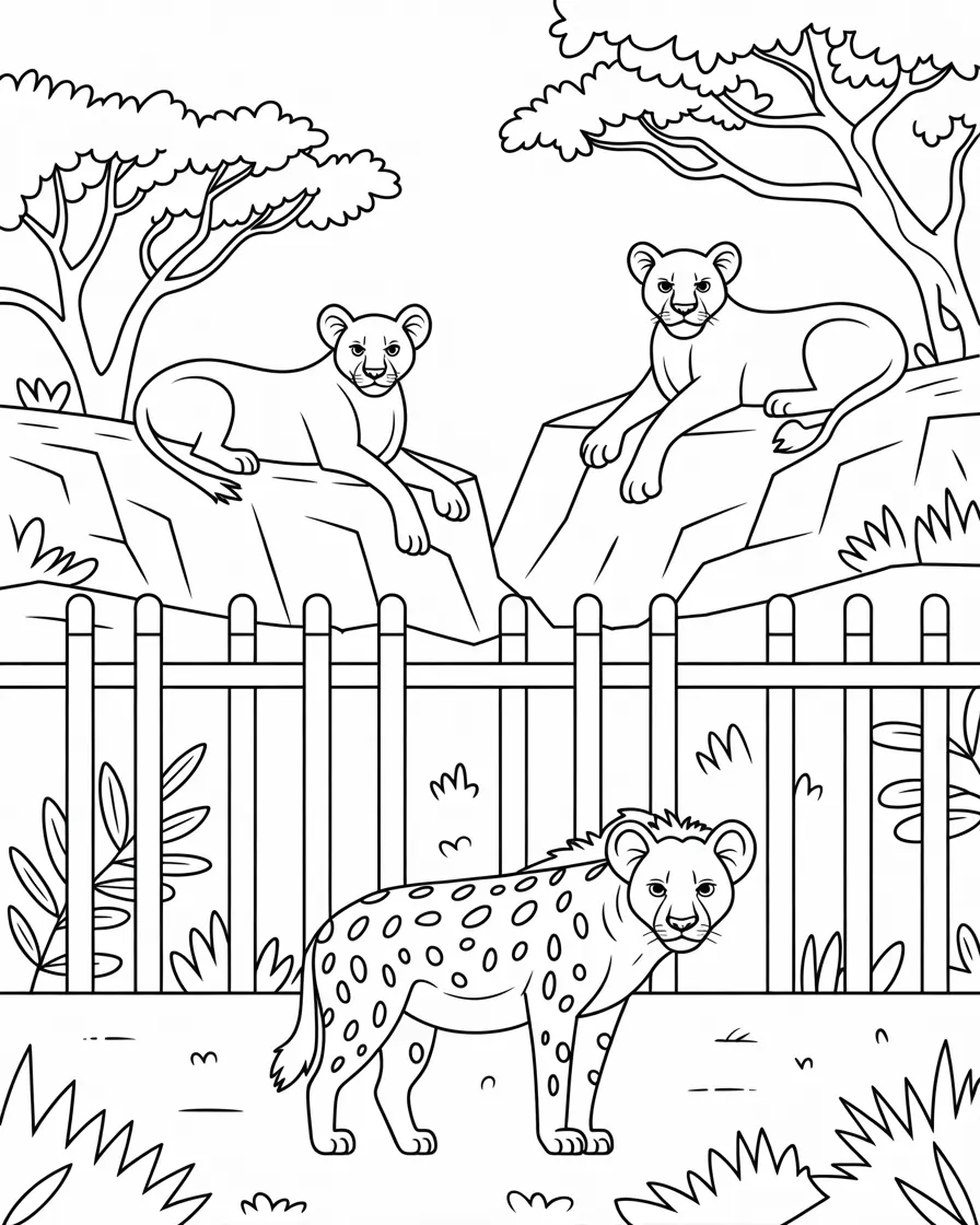 lioness in zoo coloring pagea