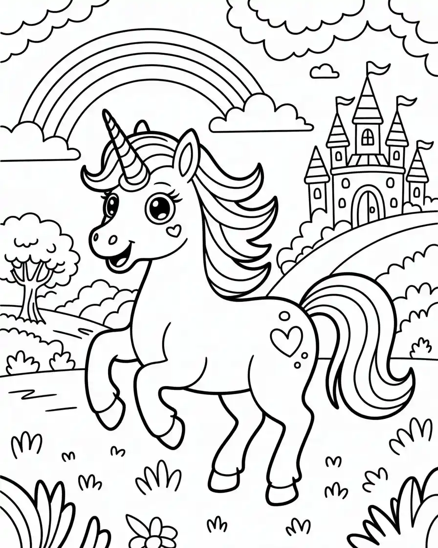 Unicorn Coloring Pages 20 magical unicorn with castle to color