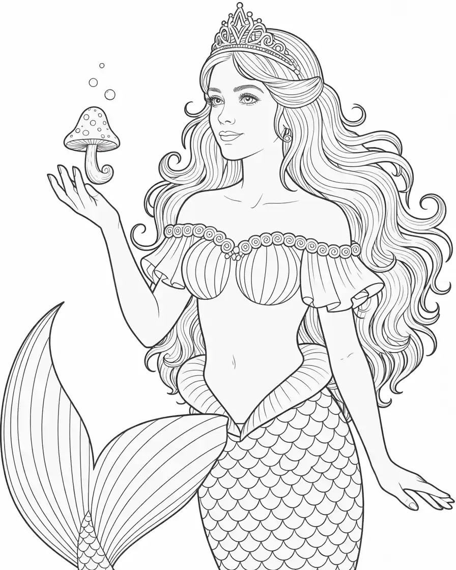 mermaid princess peach holding a tiny toad