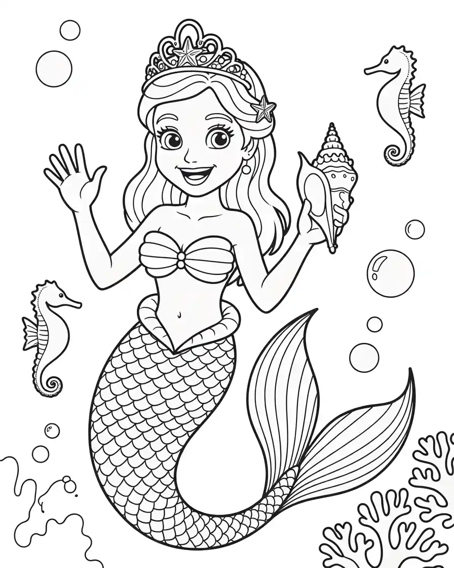 mermaid princess with crown waving 1