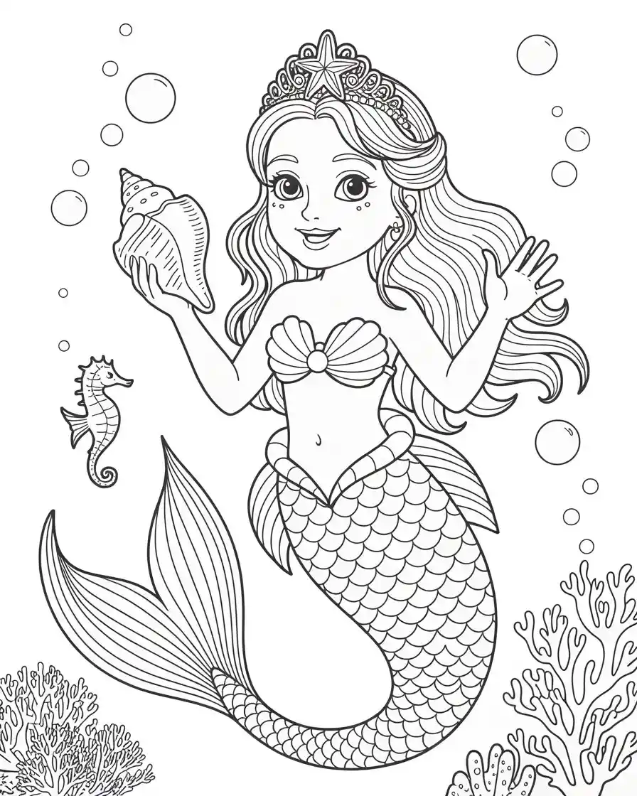 mermaid princess with crown waving 2