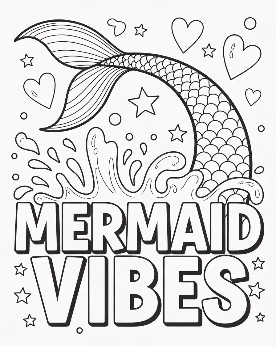 mermaid vibes text with mermaid tail splashing water