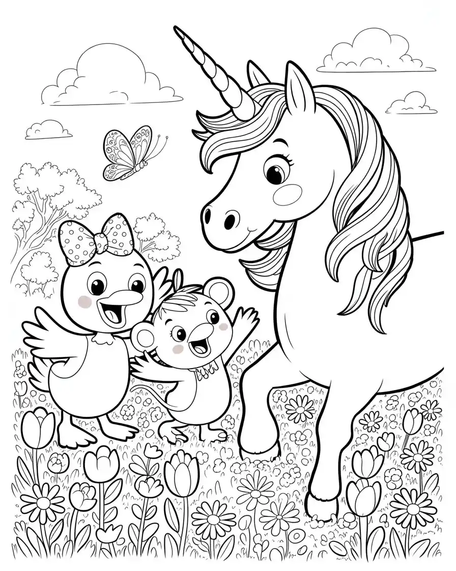 Unicorn Coloring Pages 24 minnie mouse and daisy duck spotting a unicorn